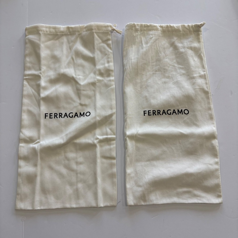 Ferragamo Shoe Dust Bags Set of 2 Ivory Cotton Drawstring Storage Pouches